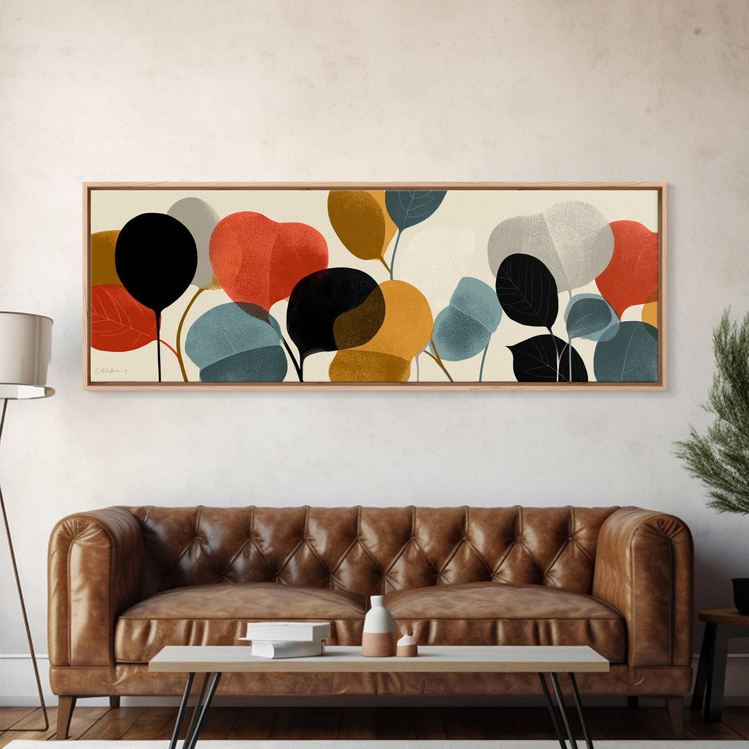 Abstract Balloon Leaves In Warm Neutrals Wall Art, Midcentury Modern Decor, Geometric Art Print, Boho Living Room Poster