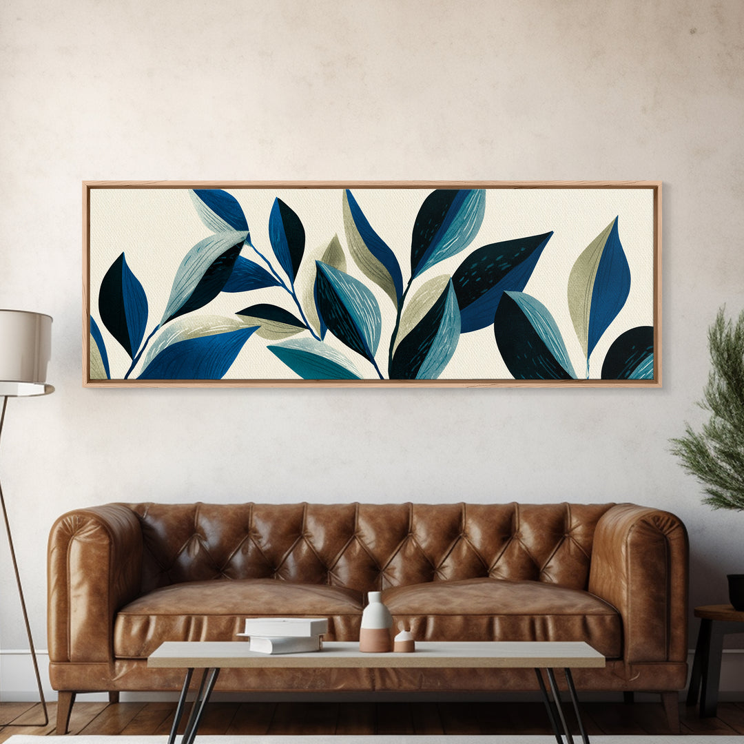 Blue Botanical Branches On Cream Wall Art, Minimalist Nature Print, Midcentury Modern Decor, Scandinavian Home Art Poster