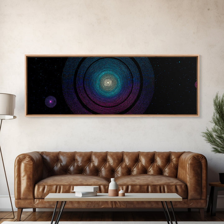 Glowing Nebula Mandala Canvas Print, Midcentury Modern Space Wall Art, Blue Purple Cosmic Decor, Geometric Star Poster Art