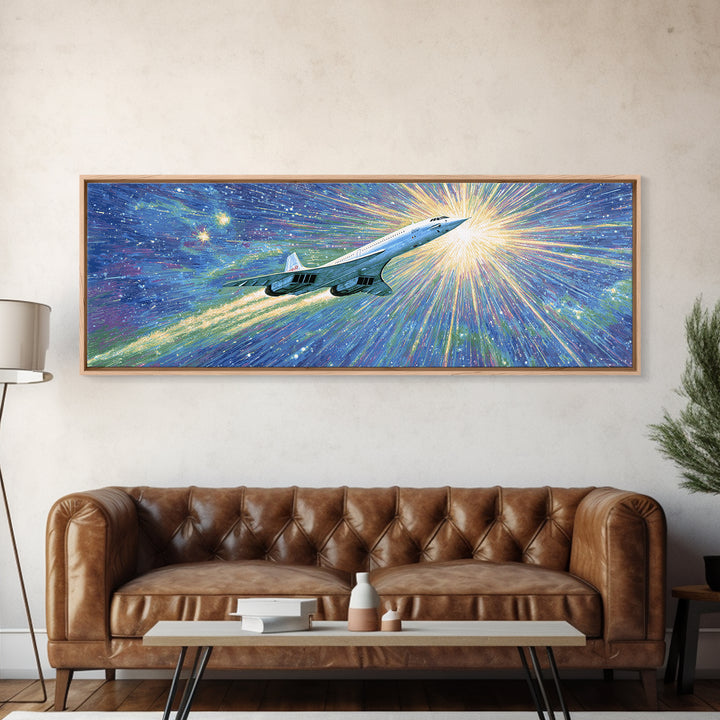 Supersonic Jet In Cosmic Starburst Canvas Print, Retro Sci Fi Wall Decor, Midcentury Modern Art, Space Poster Gift, Home Office Decor
