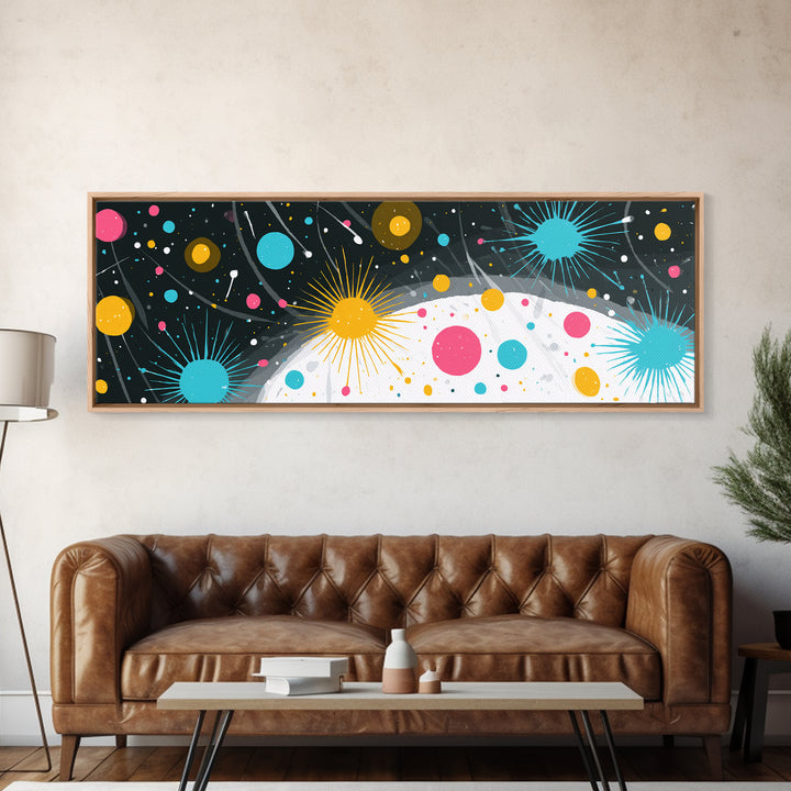 Playful Atomic Dots And Starbursts Wall Art, Midcentury Modern Abstract Poster, Colorful Retro Decor, Kids Room Print Gift