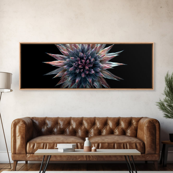 Dark Metallic Spiked Floral Bloom Framed Canvas Print, Modern Abstract Art, Black Wall Art, Statement Wall Decor For Living Room