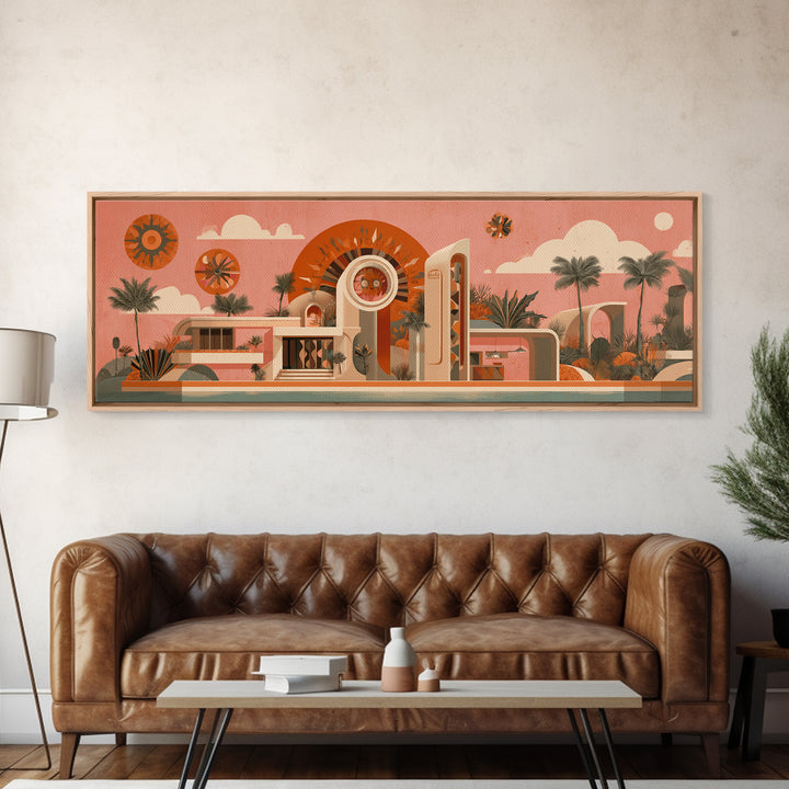 Peach Palm Springs Desert House Canvas Print, Midcentury Modern Wall Art, Retro Architecture Poster, Orange Home Decor Print