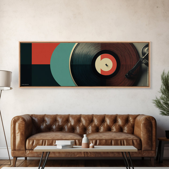 Close Up Vinyl Record Canvas Print, Modern Retro Wall Art, Midcentury Music Poster, Bold MCM Decor For Studio And Den Gift