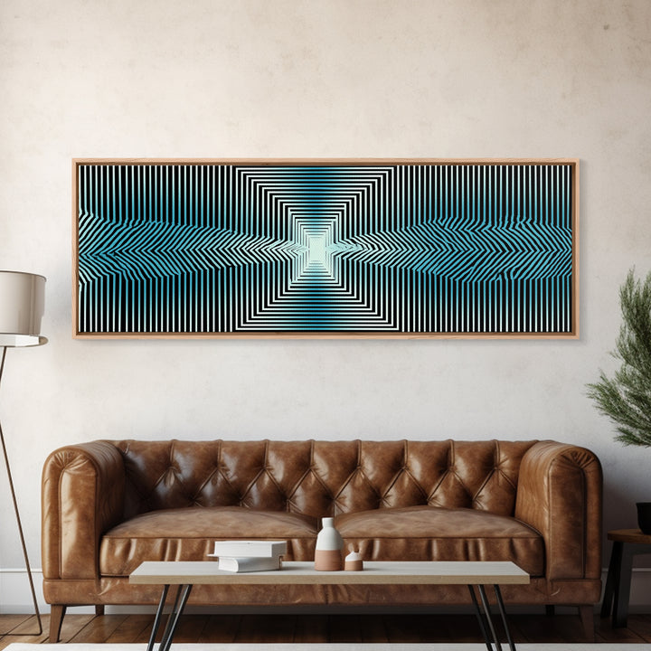 Optical Illusion Line Wall Art, Op Art Geometric Print, Modern Abstract Art, Blue Black Minimalist Decor For Office Gift