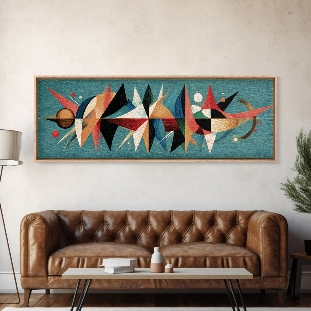 Atomic Abstract Shapes Canvas Print, Teal Midcentury Modern Wall Art, Geometric Retro Poster, Colorful MCM Home Office Decor