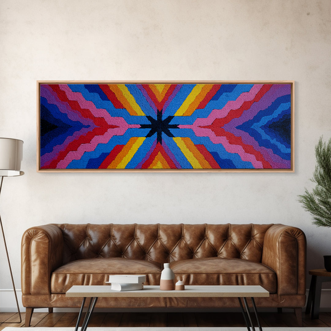 Rainbow Zigzag Kaleidoscope Wall Art, Colorful 70s Retro Poster, Geometric Abstract Art Print, Groovy MCM Living Room Decor
