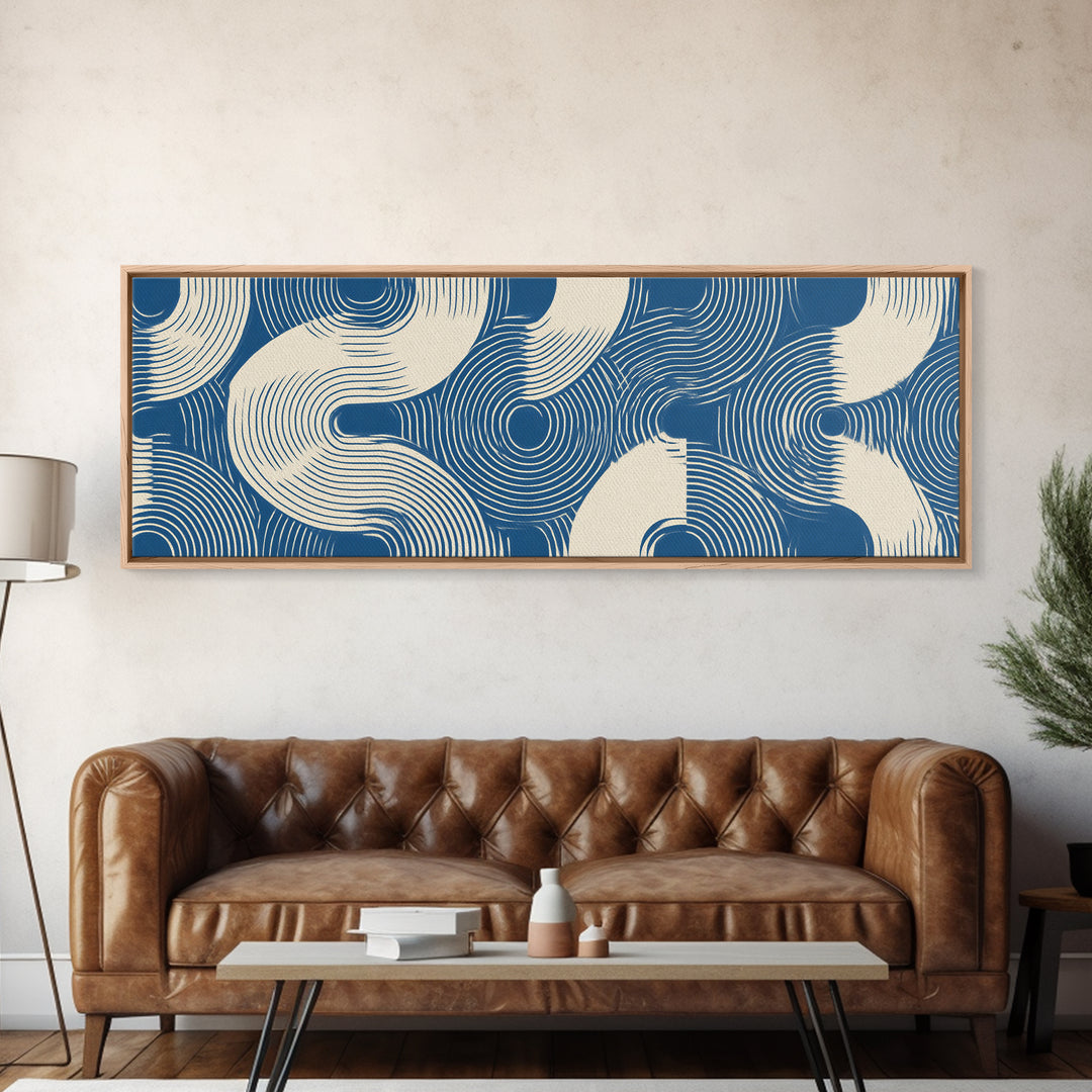 Blue Wave Pattern Wall Art, Scandinavian Modern Art Print, Abstract Line Poster, Coastal Geometric Decor For Bathroom Or Bedroom