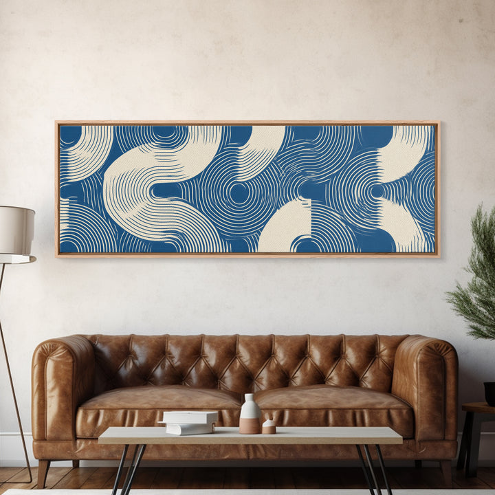 Blue Wave Pattern Wall Art, Scandinavian Modern Art Print, Abstract Line Poster, Coastal Geometric Decor For Bathroom Or Bedroom