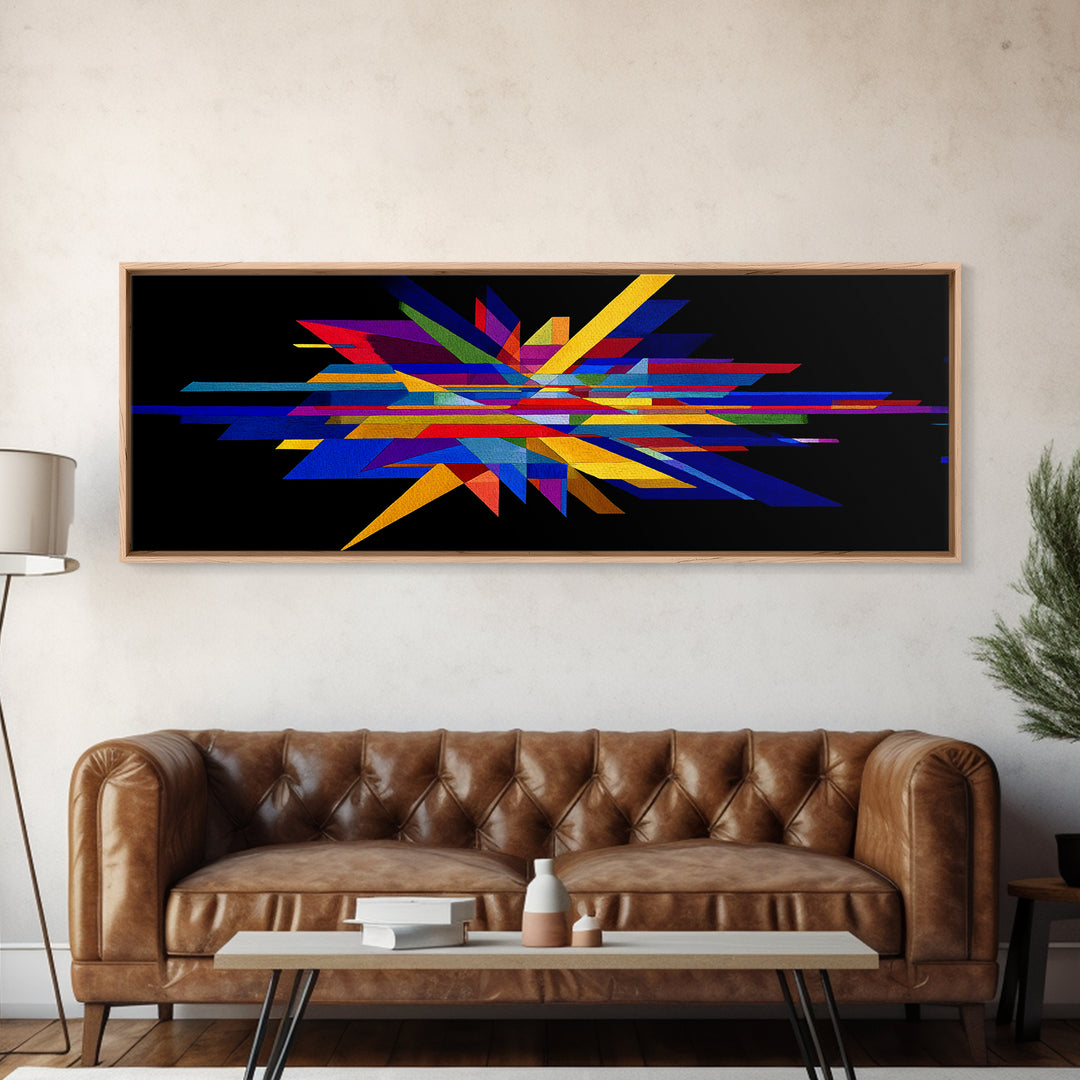 Black Geometric Shard Canvas Print, Colorful Abstract Poster, Midcentury Modern Wall Art, Bauhaus MCM Modern Home Office Decor