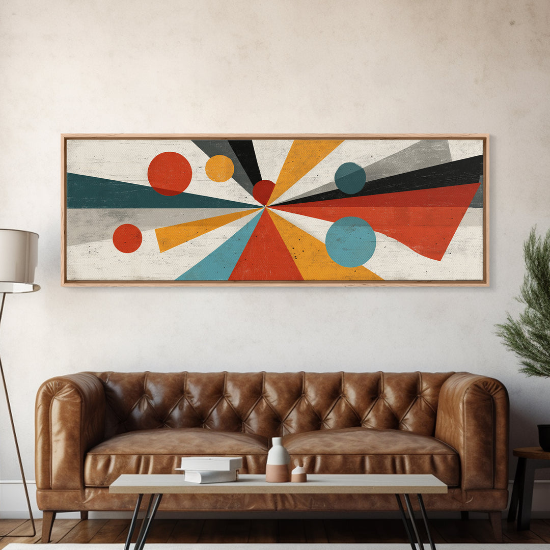 Atomic Teal Orange Geometric Burst Wall Art, Mid Century Modern Abstract Print, Retro Mcm Decor For Living Room, Statement Home Decor
