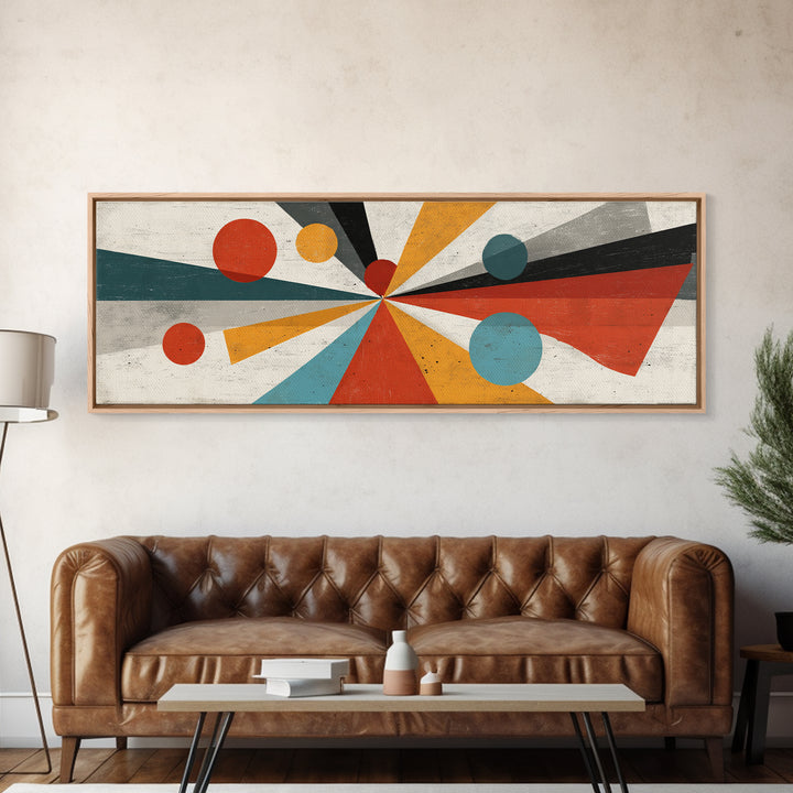 Atomic Teal Orange Geometric Burst Wall Art, Mid Century Modern Abstract Print, Retro Mcm Decor For Living Room, Statement Home Decor