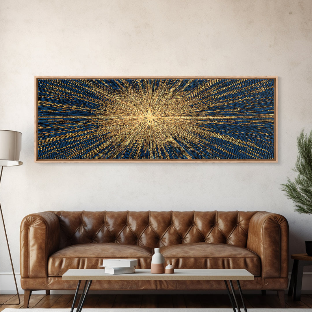 Golden Sunburst Energy Field Canvas Print, Mid Century Modern Abstract Wall Art, Cosmic Retro Decor For Living Room Or Office