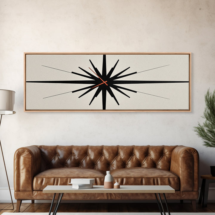 Minimal Black Atomic Starburst Wall Art, Mid Century Modern Abstract Print, Bauhaus Geometric Decor For Office, Den, And Entry