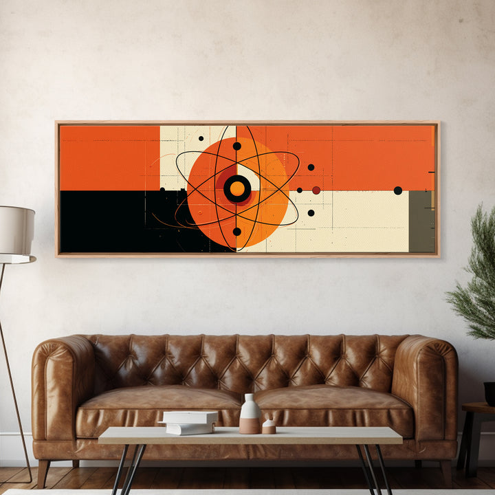 Orange Atomic Abstract With Cream Blocks Canvas Print, Midcentury Modern Wall Art, Bauhaus Retro Poster, Geometric Decor
