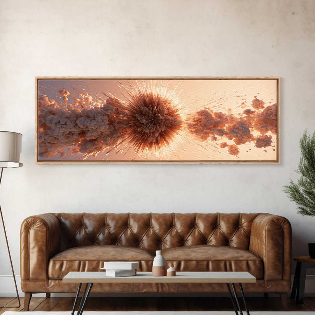 Explosive Peach Cloud Burst Wall Art, Abstract Sunburst Canvas Print, Modern Retro Wall Decor, Statement Living Room Art Print
