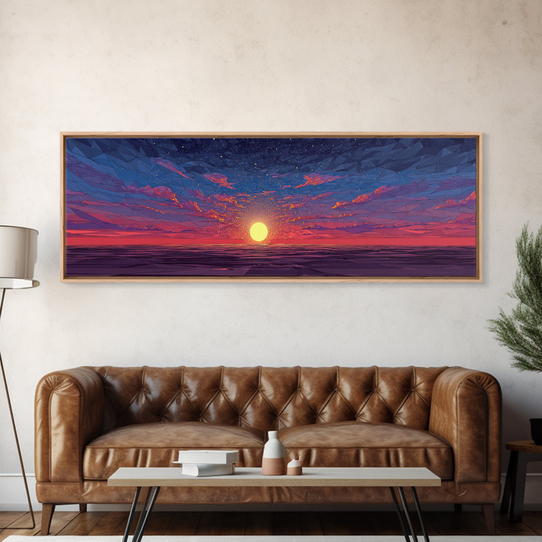 Geometric Ocean Sunset Wall Art, Low Poly Seascape Canvas Print, Retro Modern Home Decor, Colorful Gallery Bedroom Art Print
