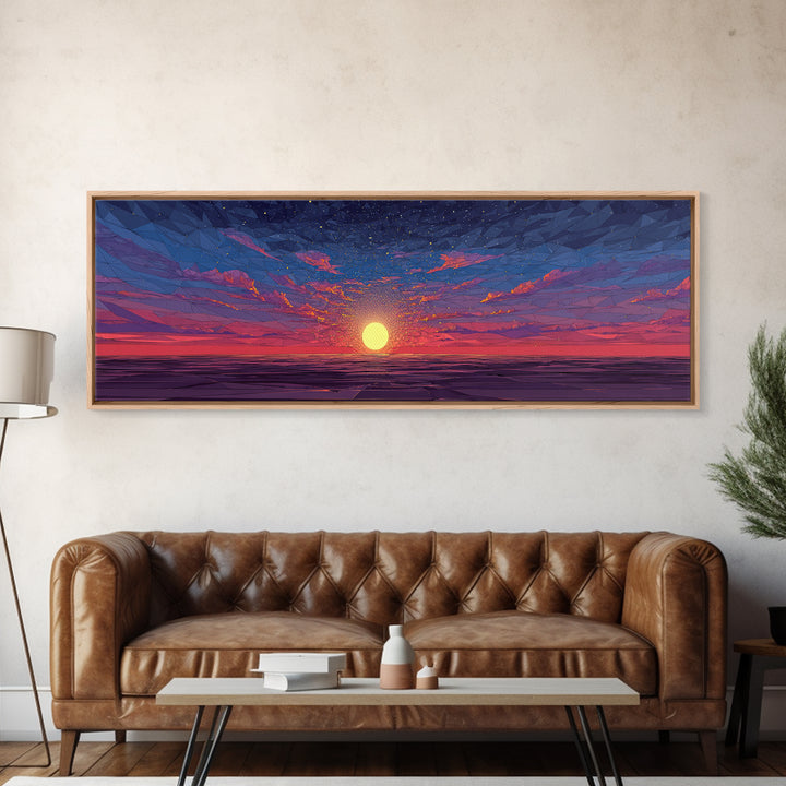 Geometric Ocean Sunset Wall Art, Low Poly Seascape Canvas Print, Retro Modern Home Decor, Colorful Gallery Bedroom Art Print
