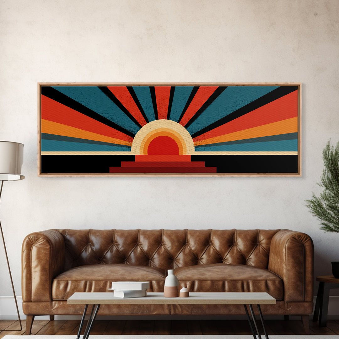 Bold Retro Sunburst Stripe Wall Art, Midcentury Modern Canvas Print, Atomic Geometric Poster, Colorful Living Room Home Decor