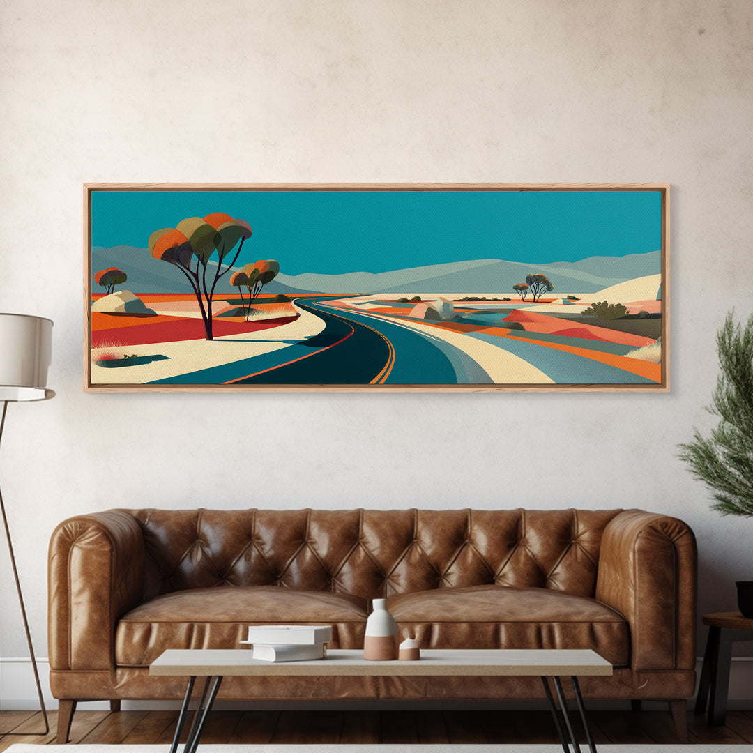 Turquoise Desert Road Wall Art, Midcentury Modern Landscape, Retro Travel Poster, Palm Springs Decor, Scenic Highway Art Print