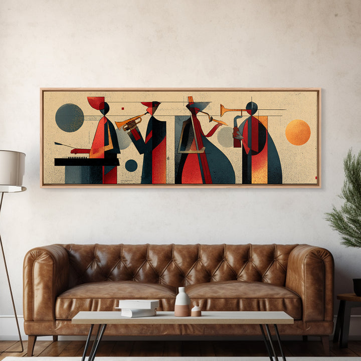 Muted Midcentury Jazz Quartet Canvas Print, Retro Wall Art, Atomic Music Poster, Stylish Modern Abstract Living Room Decor