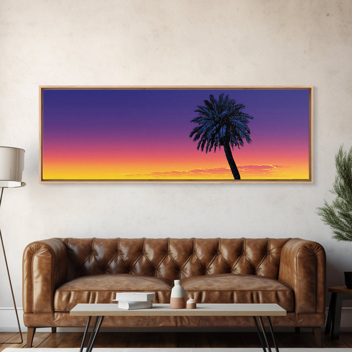 Silhouette Palm Tree Sunset Wall Art, Retro Tropical Landscape Print, Palm Springs Decor, Colorful Mid Century Modern Poster