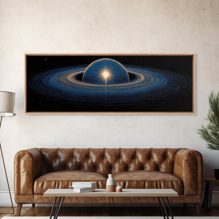 Blue Ringed Planet Wall Art, Cosmic Retro Art, Large Sci Fi Retro Art, Modern Abstract Art Print For Living Room Decor Gift