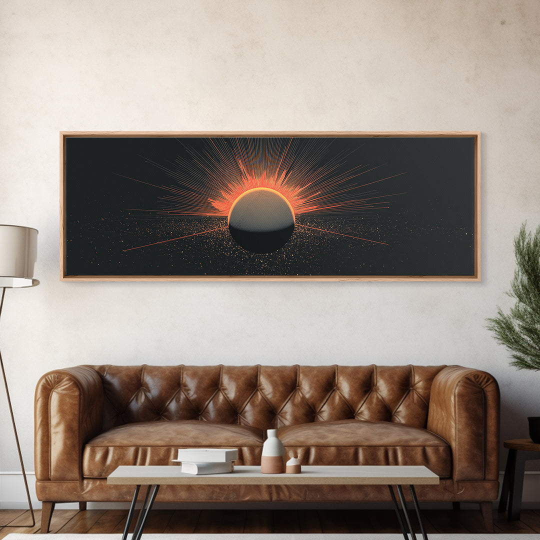 Orange Eclipse Sun Canvas Print, Midcentury Abstract, Atomic Retro Poster, Modern Wall Decor For Bedroom And Home Office