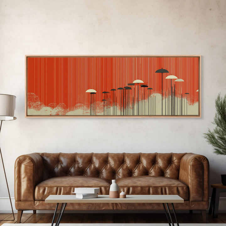 Red Orange Umbrella Canvas Print, Minimalist Retro Wall Art, Midcentury Modern Decor, Warm Abstract Poster For Bedroom Decor