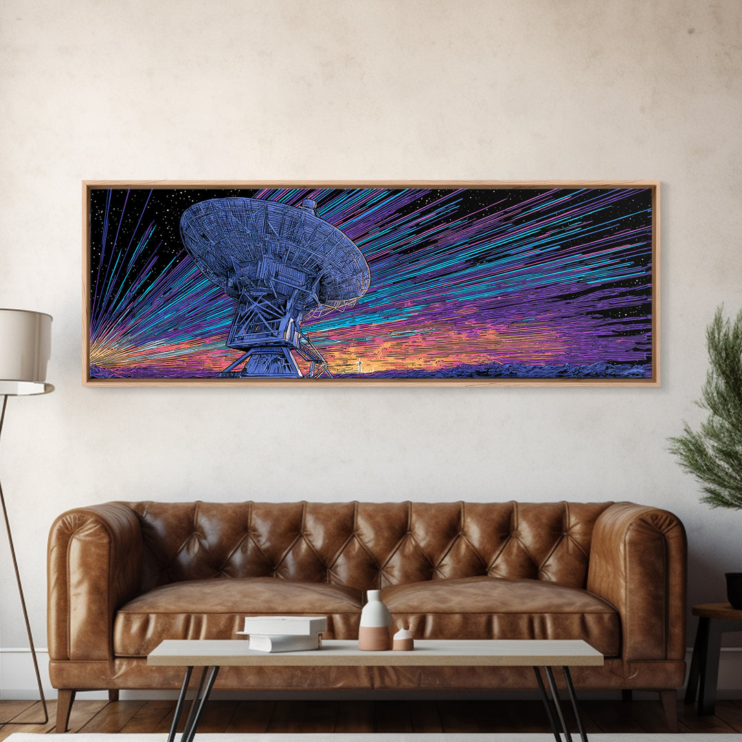 Neon Radio Telescope Canvas Print, Cosmic Retro Art, Large Sci Fi Retro Art, Modern Wall Decor For Home Office And Den Gift