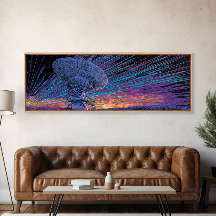 Neon Radio Telescope Canvas Print, Cosmic Retro Art, Large Sci Fi Retro Art, Modern Wall Decor For Home Office And Den Gift