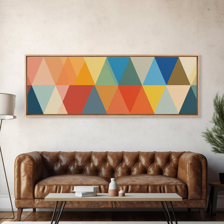 Bold Colorful Triangle Pattern Canvas Print, Midcentury Modern Wall Art, Geometric Poster, Retro Home Decor, Bauhaus Art