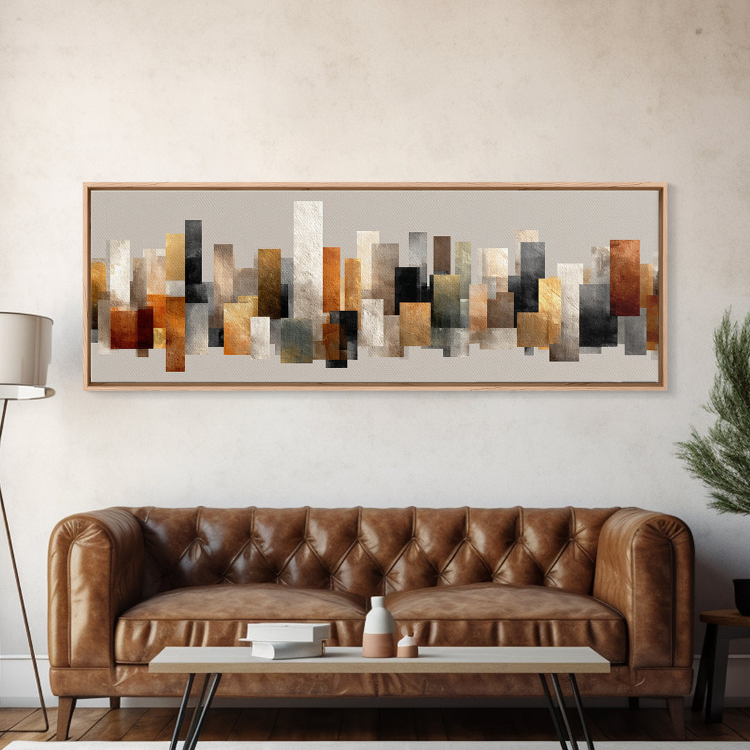 Neutral Gold Abstract Skyline Canvas Print, Modern Geometric Wall Decor, Midcentury Modern Art Print, Office Home Decor Gift