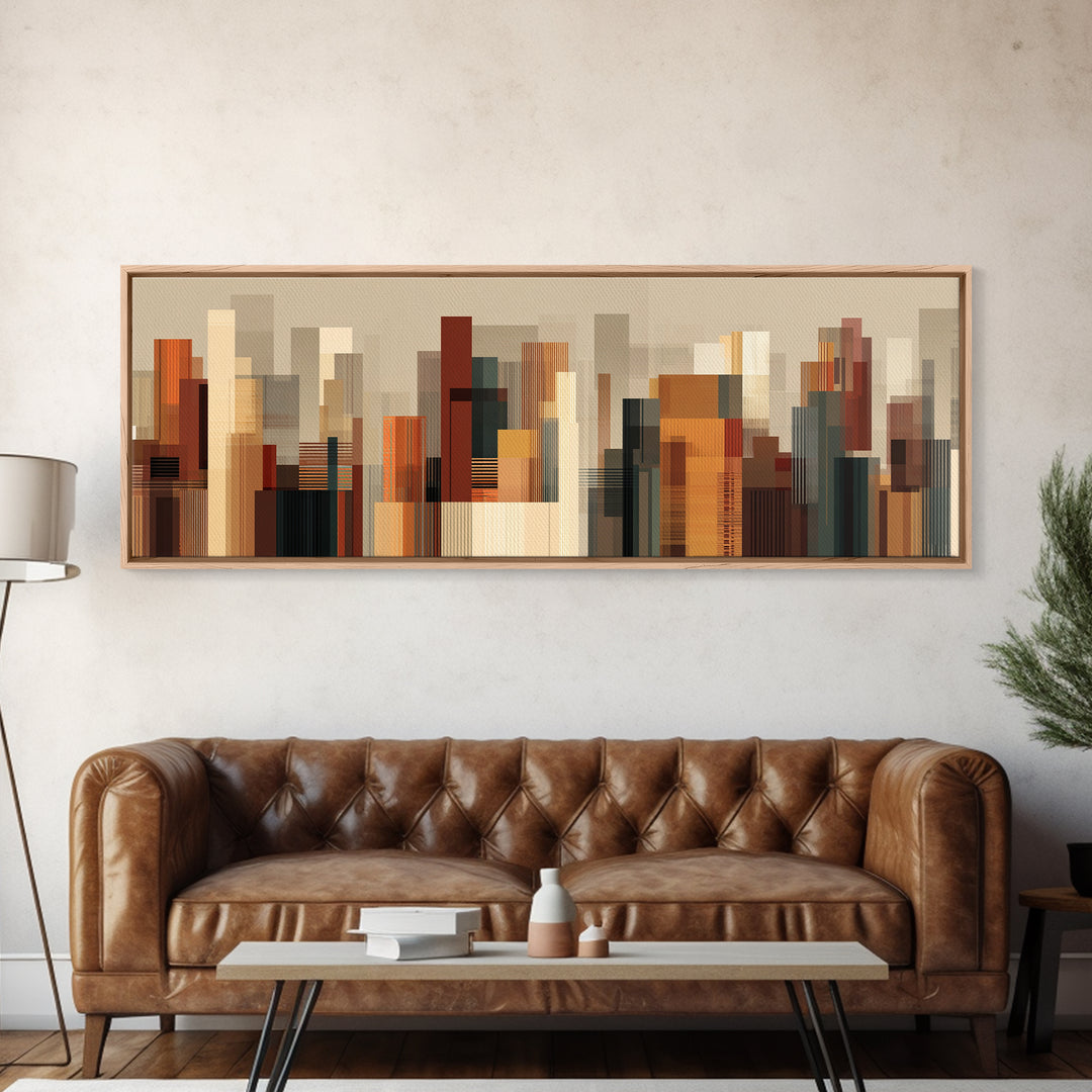 Warm Terracotta Abstract Skyline Wall Art, Modern Geometric City Print, Midcentury Modern Decor, Statement Office Decor Gift