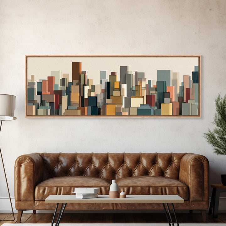 Muted Modular City Skyline Canvas Print, Modern Geometric Wall Decor, Midcentury Modern Art Print, Living Room Office Decor