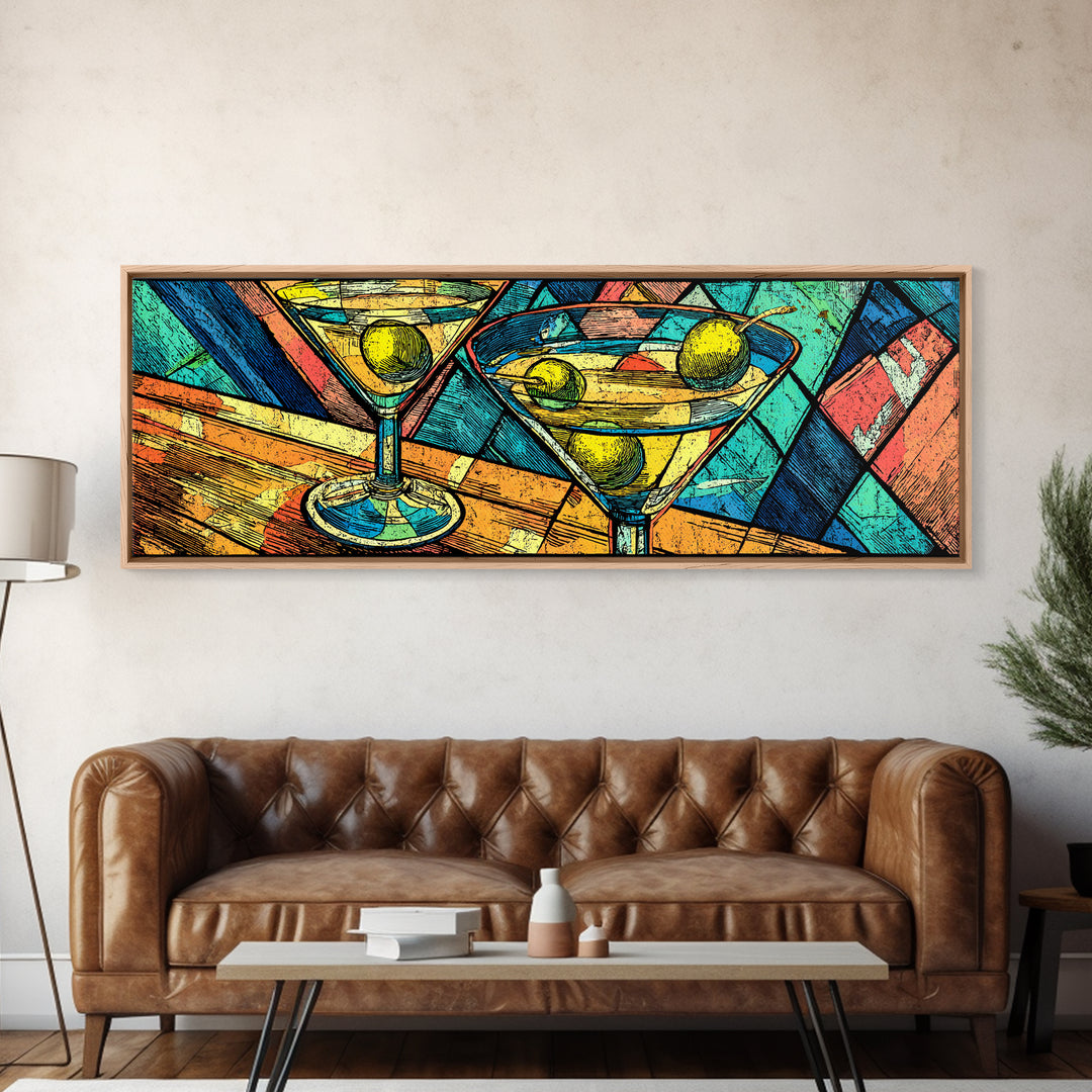 Vibrant Martini Glass Cocktail Wall Art, Retro Bar Cart Print, Colorful Pop Art, Kitchen Decor, Midcentury Modern Poster