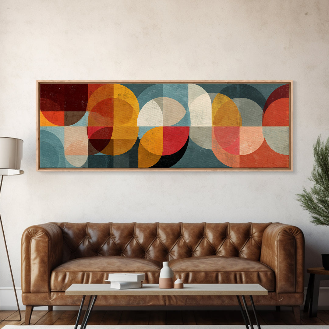 Overlapping Retro Circles Canvas Print, Midcentury Modern Art, Geometric Wall Art, 70s Decor, Teal Orange Living Room Decor