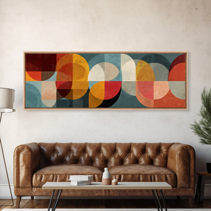 Overlapping Retro Circles Canvas Print, Midcentury Modern Art, Geometric Wall Art, 70s Decor, Teal Orange Living Room Decor