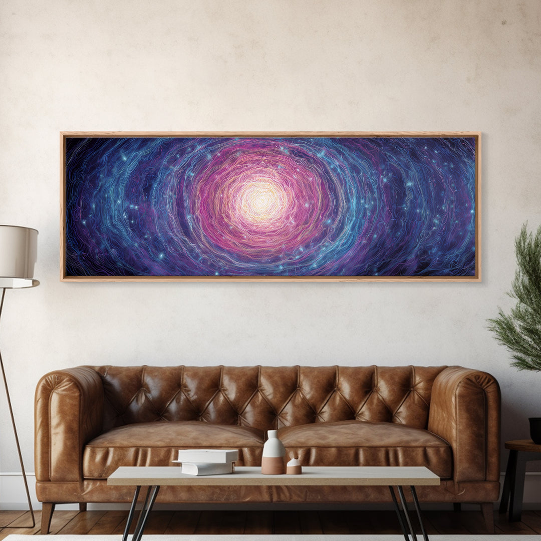 Purple Blue Spiral Galaxy Wall Art, Cosmic Abstract Canvas Print, Modern Digital Art, Space Poster For Living Room Decor