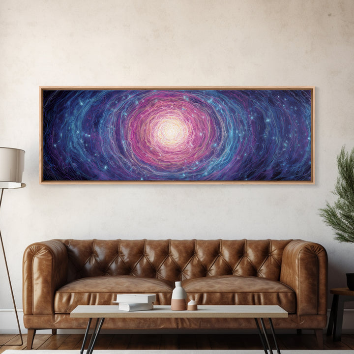 Purple Blue Spiral Galaxy Wall Art, Cosmic Abstract Canvas Print, Modern Digital Art, Space Poster For Living Room Decor