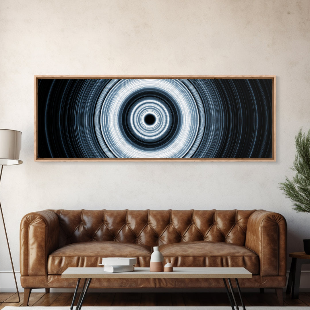 Black White Optical Circle Framed Canvas Print, Modern Abstract Art, Op Art Wall Decor, Minimalist Geometric Poster For Office