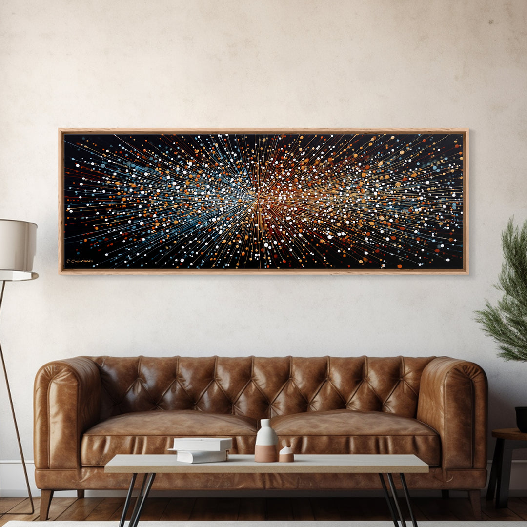 Orange Blue Particle Burst Wall Art, Abstract Modern Canvas Print, Kinetic Energy Poster, Bold Geometric Home Office Decor