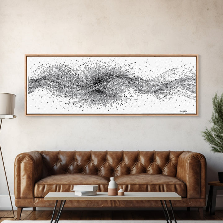 Black White Dotted Wave Wall Art, Minimalist Abstract Canvas Print, Modern Line Poster, Monochrome Office Decor For Gallery Wall