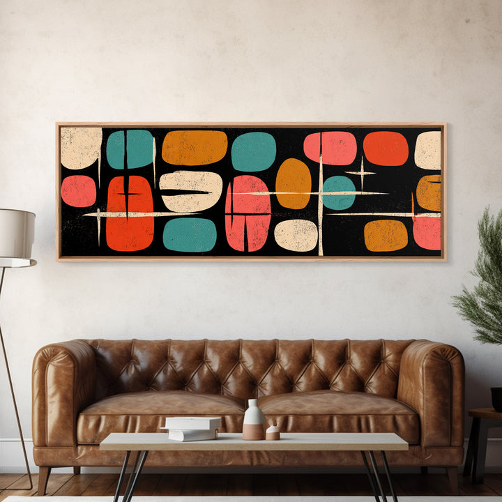 Atomic Pebble Shapes Canvas Print, Midcentury Modern Wall Art, Retro Geometric MCM Decor For Living Room And Office Decor