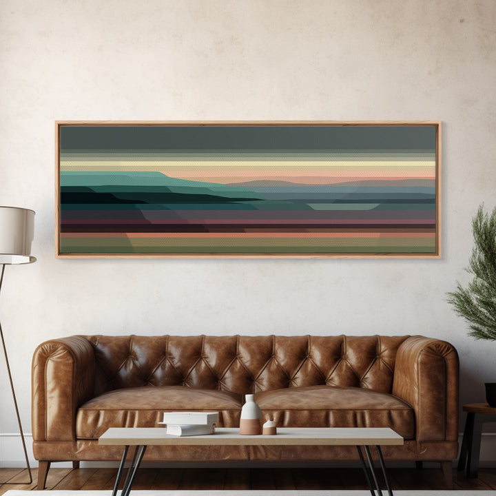 Muted Horizon Landscape Wall Art, Modern Midcentury Abstract Print, Scenic Retro Decor For Living Room And Home Office Decor