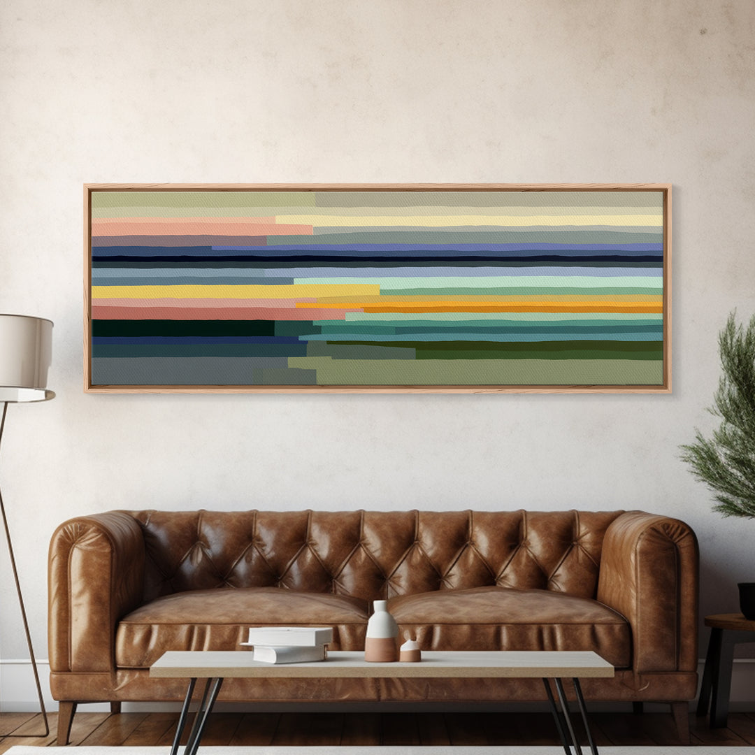 Muted Pastel Horizon Abstract Landscape Wall Art, Midcentury Modern Canvas, Calm Living Room Decor, Neutral Office Print