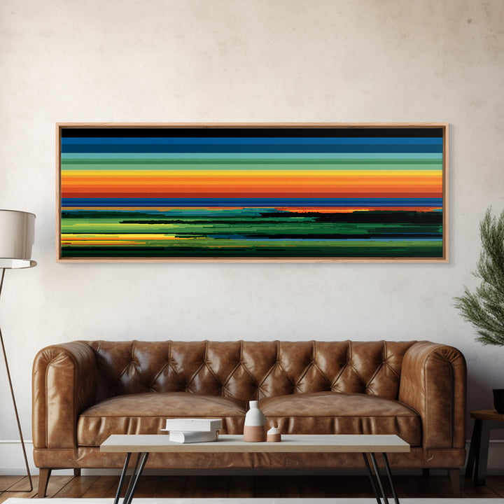 Vivid Orange Sunset Horizon Canvas Print, Midcentury Modern Wall Decor, Retro Landscape Art For Living Room, Bold MCM Home Decor