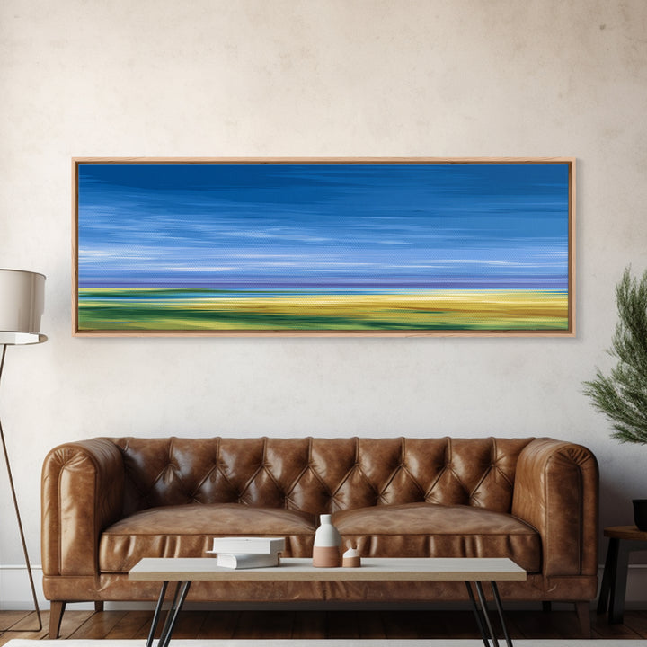 Blue Sky Prairie Abstract Wall Art, Modern Landscape Print, Minimalist Living Room Decor, Large Calm Office Artwork, Blue Home Decor