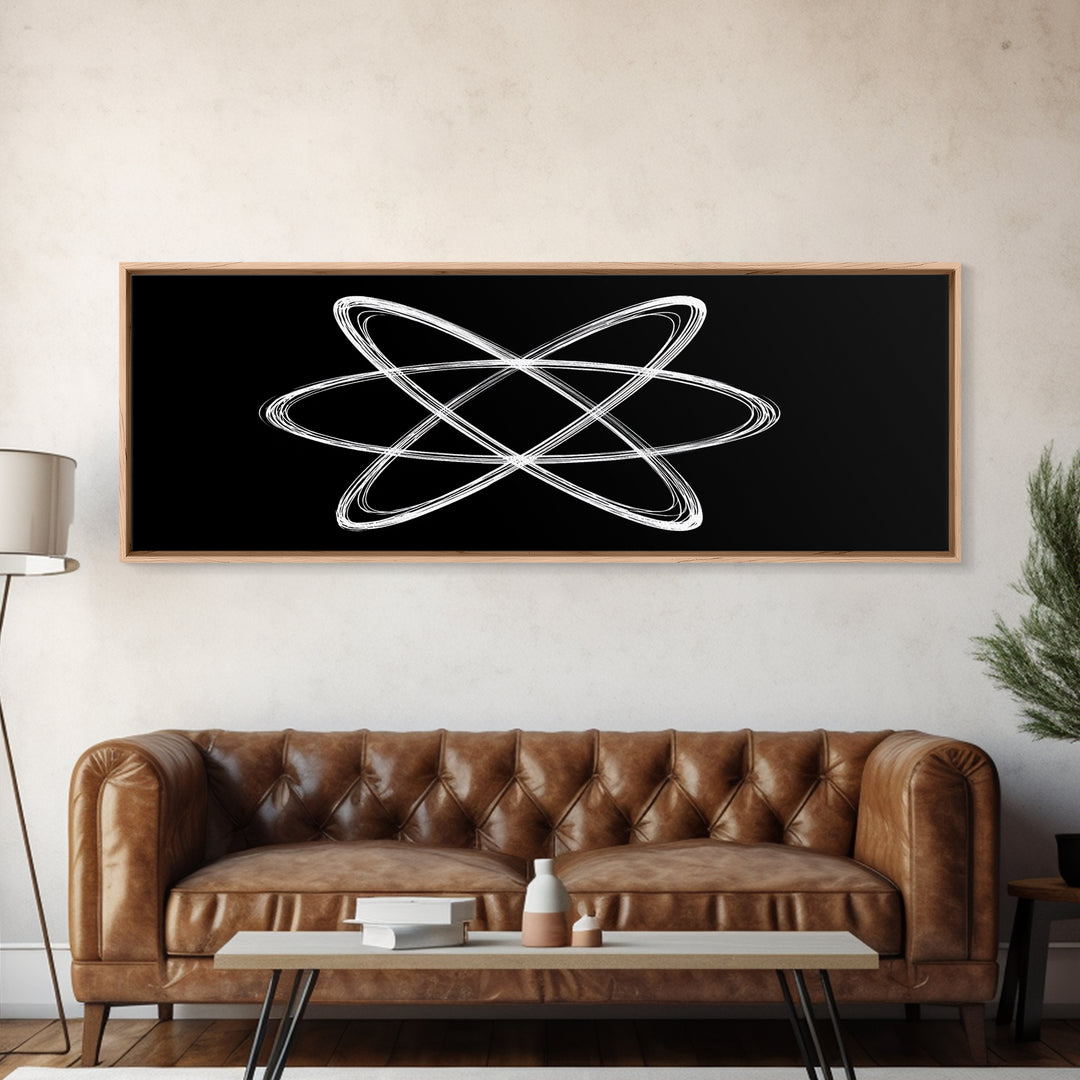 White Atomic Orbit Lines Canvas Print, Midcentury Modern Wall Art, Black And White Geometric Poster, Space Age Decor, Retro Office