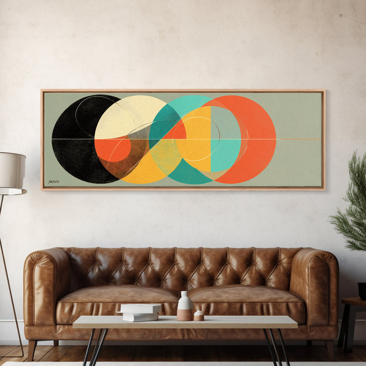 Textured Interlocking Circle Wall Art, Midcentury Modern Geometric Print, Bauhaus Abstract Decor, Colorful MCM Canvas Art